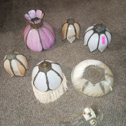 7 Vintage And antique glass lamp shades and lamp