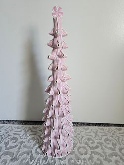 Pink Peppermint Swirl Candy Taffy Ribbon Christmas Tree Cone 24"
