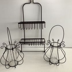Metal Wall Rack with 2 Hanging Candle Holders – New ( All For 10) 