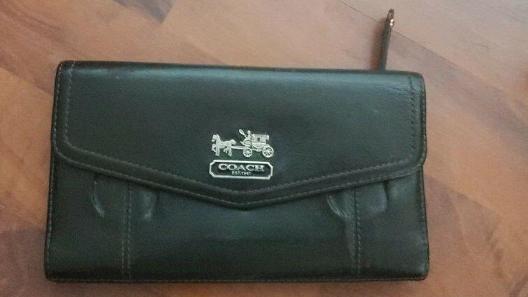 Coach Check Wallet (Leather, LAVENDER)