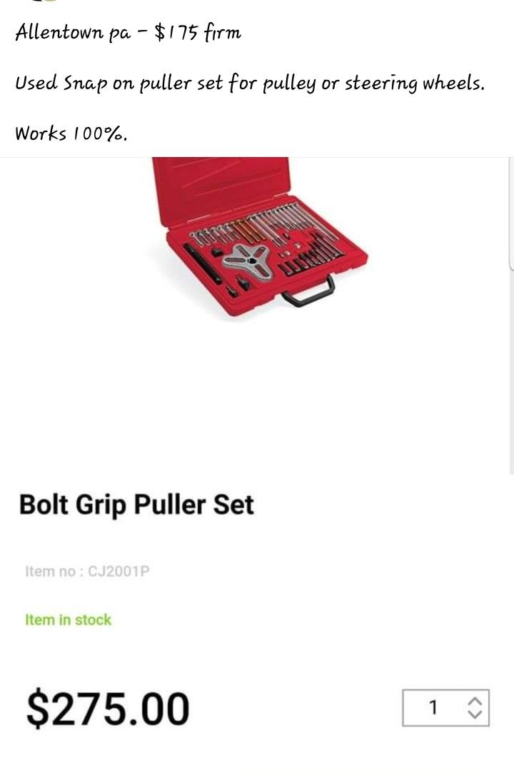 Snap On Bolt Grip Puller Set