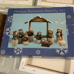 Vintage Christmas snowman nativity set