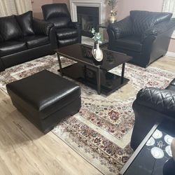 Leather Sofa Set With 3 Tables 