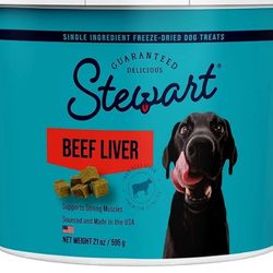 Stewart Freeze Dried Dog Treats, Beef Liver, Salmon, Chicken Liver & Chicken Breast, 4 oz, 12 oz, 14 oz, 21 oz, Resealable Tub, Grain Free & Gluten F