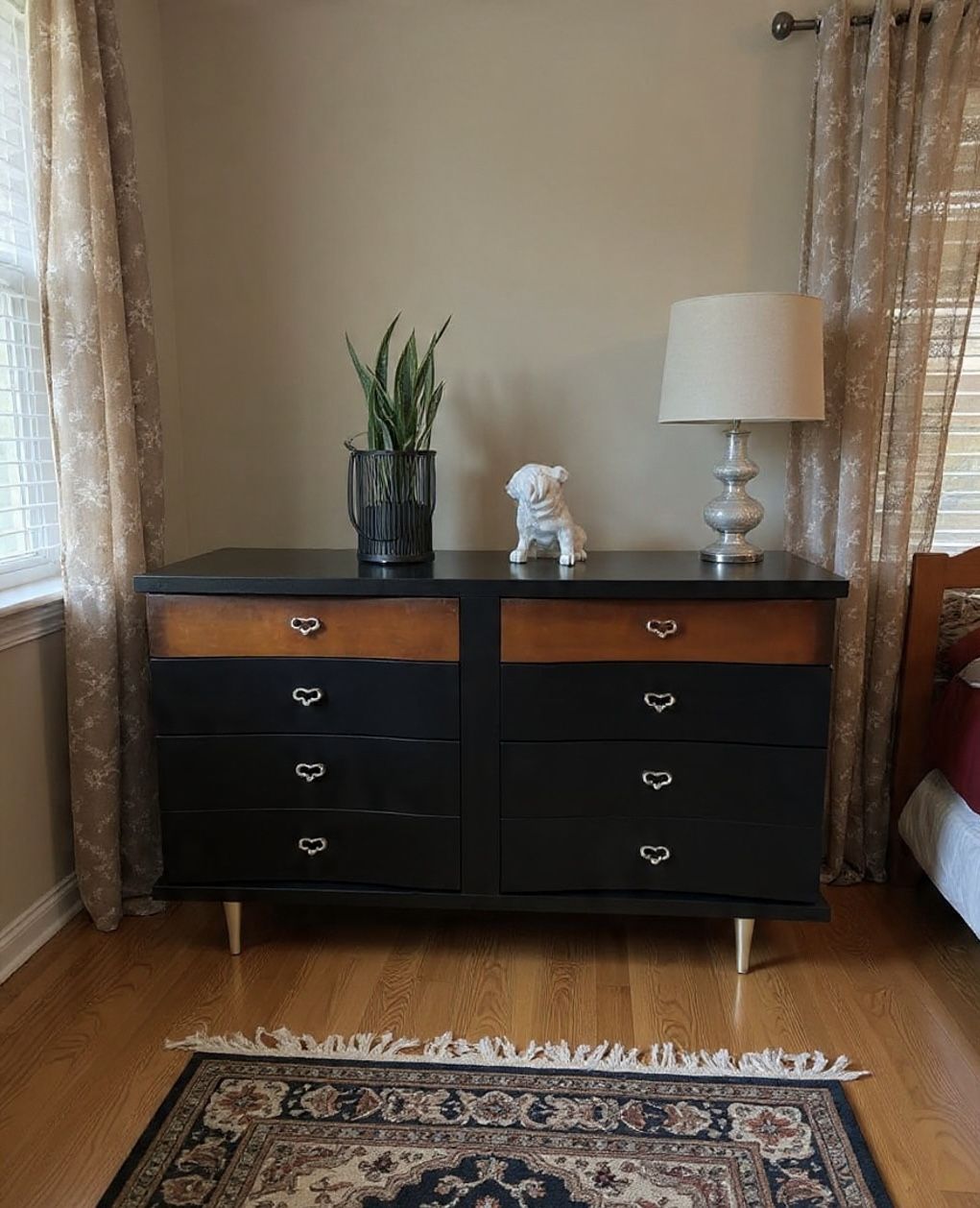 Modern Black Dresser, Solid Wood, MCM