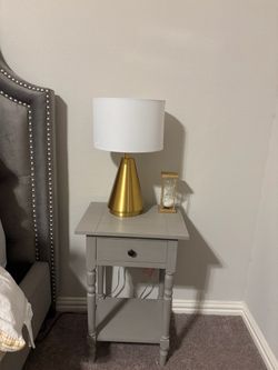 Gray Wood Nightstands with Drawer and Shelf set of 2
