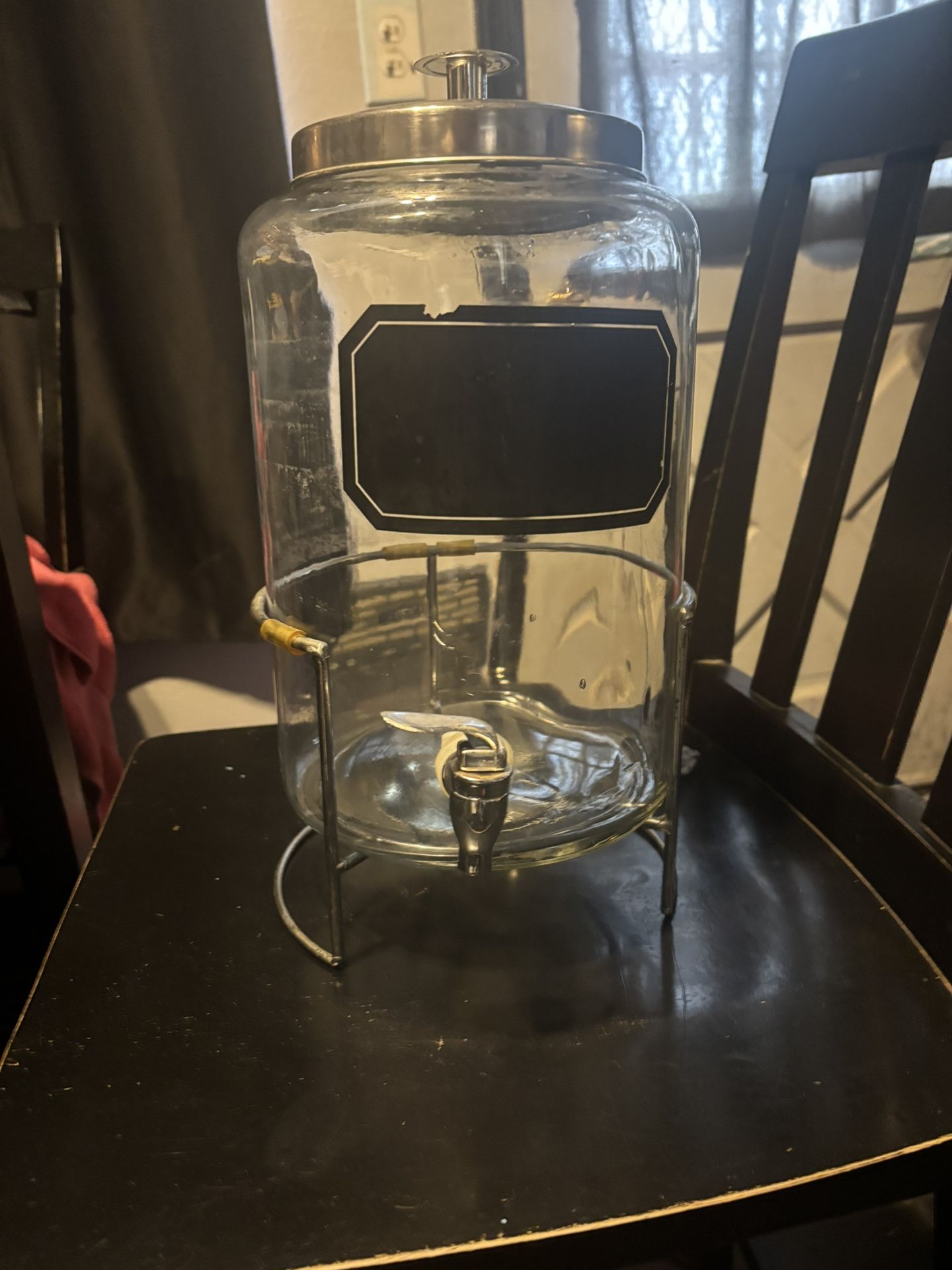Glass Beverage Dispenser with Metal Stand Each $25