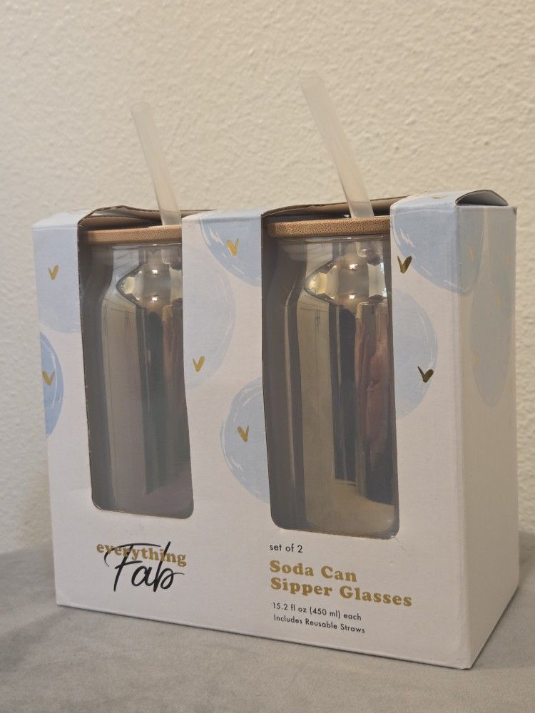 Soda Can Sipper Glasses With Lid & Plastic Straw