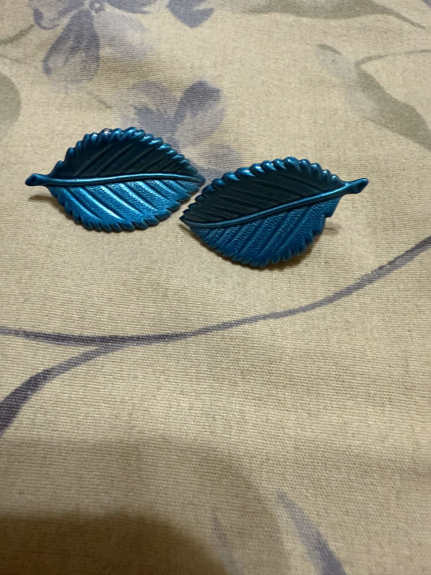 Teal Aqua Blue Birch Tree Plant Leaf Pierced Earrings