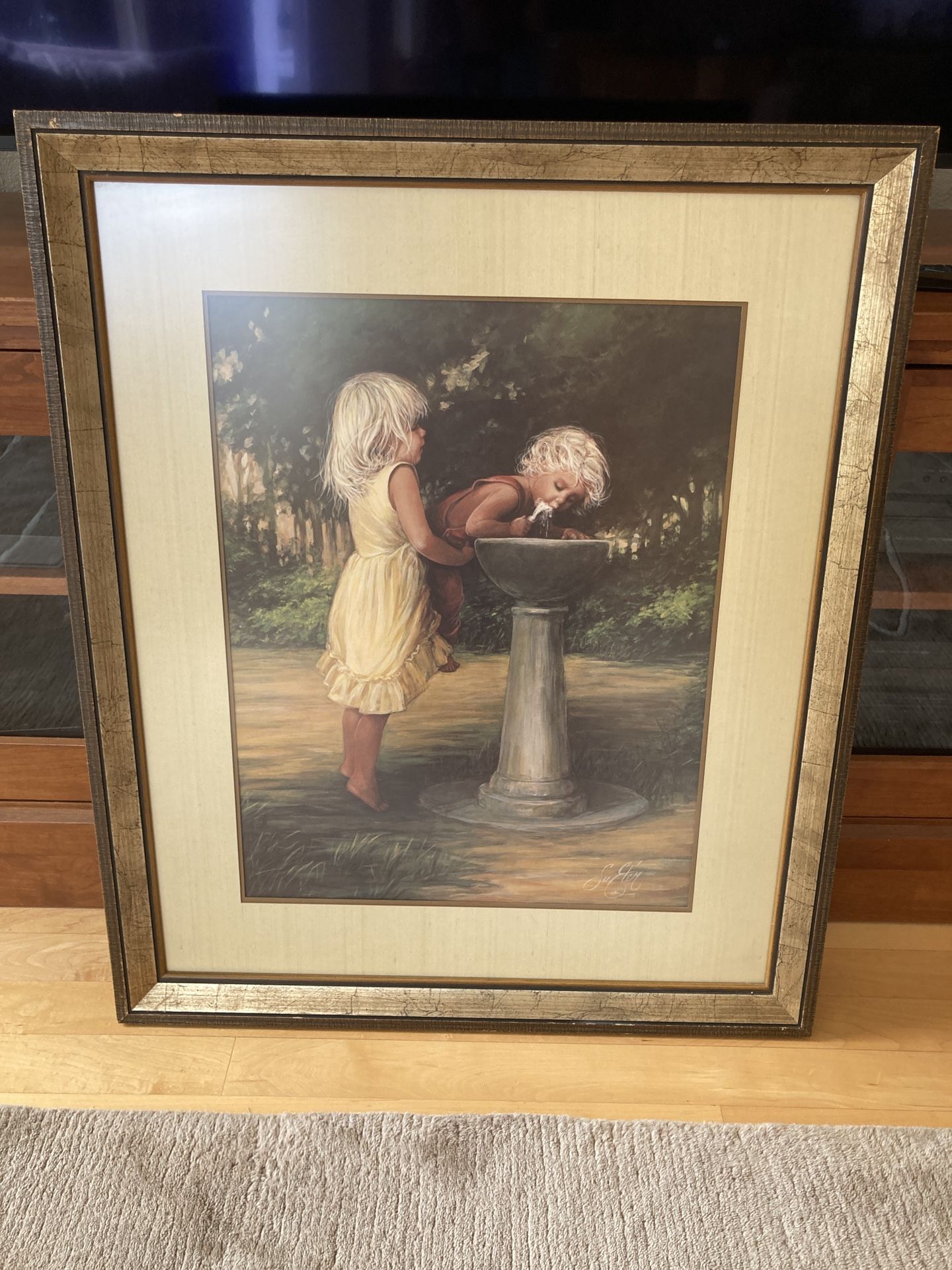 Sue Etem A Little Boost Limited Edition Lithograph 271/350 Signed 28"x23" framed. Professionally framed. Some scuffs on the frame.