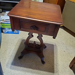 Vintage Wooden End Table With Drawer 