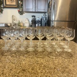Set Of 24 Gold Rim Wine Glasses 