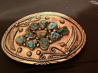 Silver tone turquoise cluster belt buckle