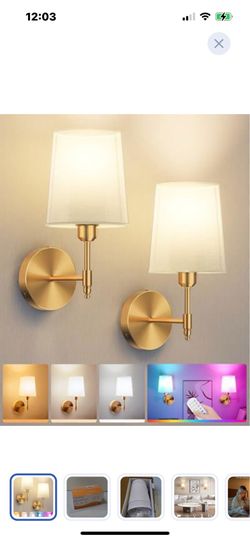 “New”(2)wireless battery operated walls sconces (rechargeable,w/remote)