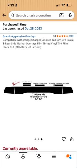 Compatible with Dodge Charger Smoked Taillight 3rd Brake & Rear Side Marker Overlays Film Tinted Vin