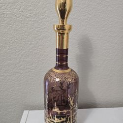 Vintage MCM Venetian Italian Amethyst Purple Glass Decanter Gold Stopper 