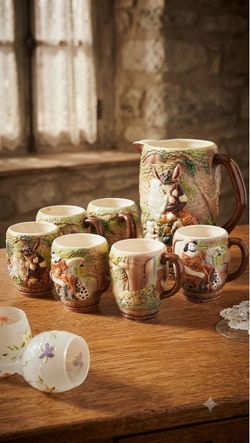 Vintage German Ceramic Pitcher and Mugs Set