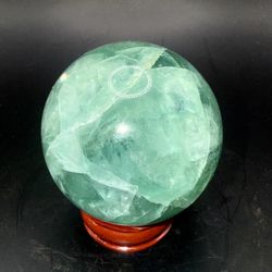 UV Reactive Green Feather Fluorite Crystal Sphere 