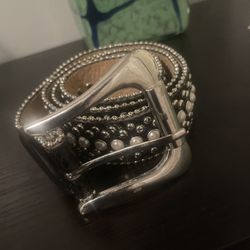 Women Black Belt With Pearl And Silver Stud Detail 