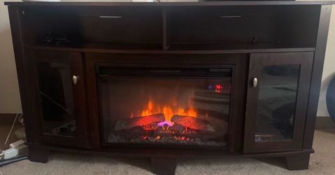 60”  Wood Fire Place Tv Stand (Blows Out Real Heat) PICK UP ONLY