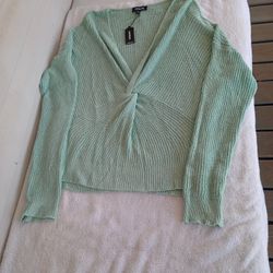 EXPRESS Sweater Womens Large Long Sleeve V Neck Knotted Crop Knit Pullover 