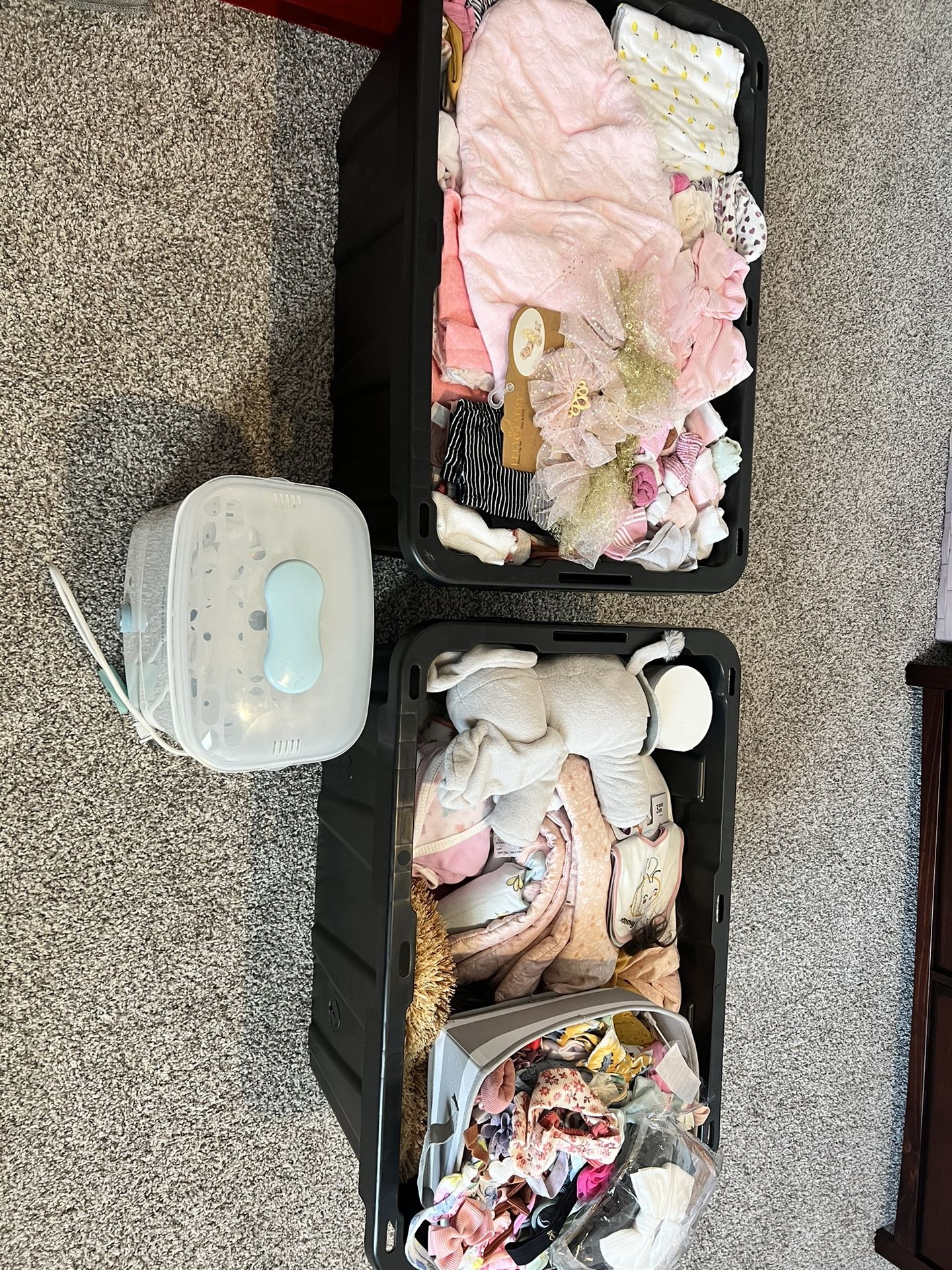 2 Bins Full Of Baby Girl Items