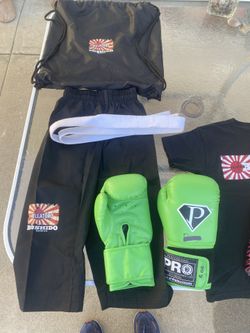 PRO BOXING- Martial Arts Clothing & Gear- Boxing Gloves- Pants-Shirt- Belt- 2 Sets Of Nunchucks- & Carry Bag! Youth Size. Excellent Condition!