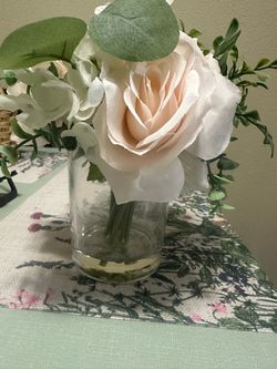 Faux Floral Arrangement in Glass Vase