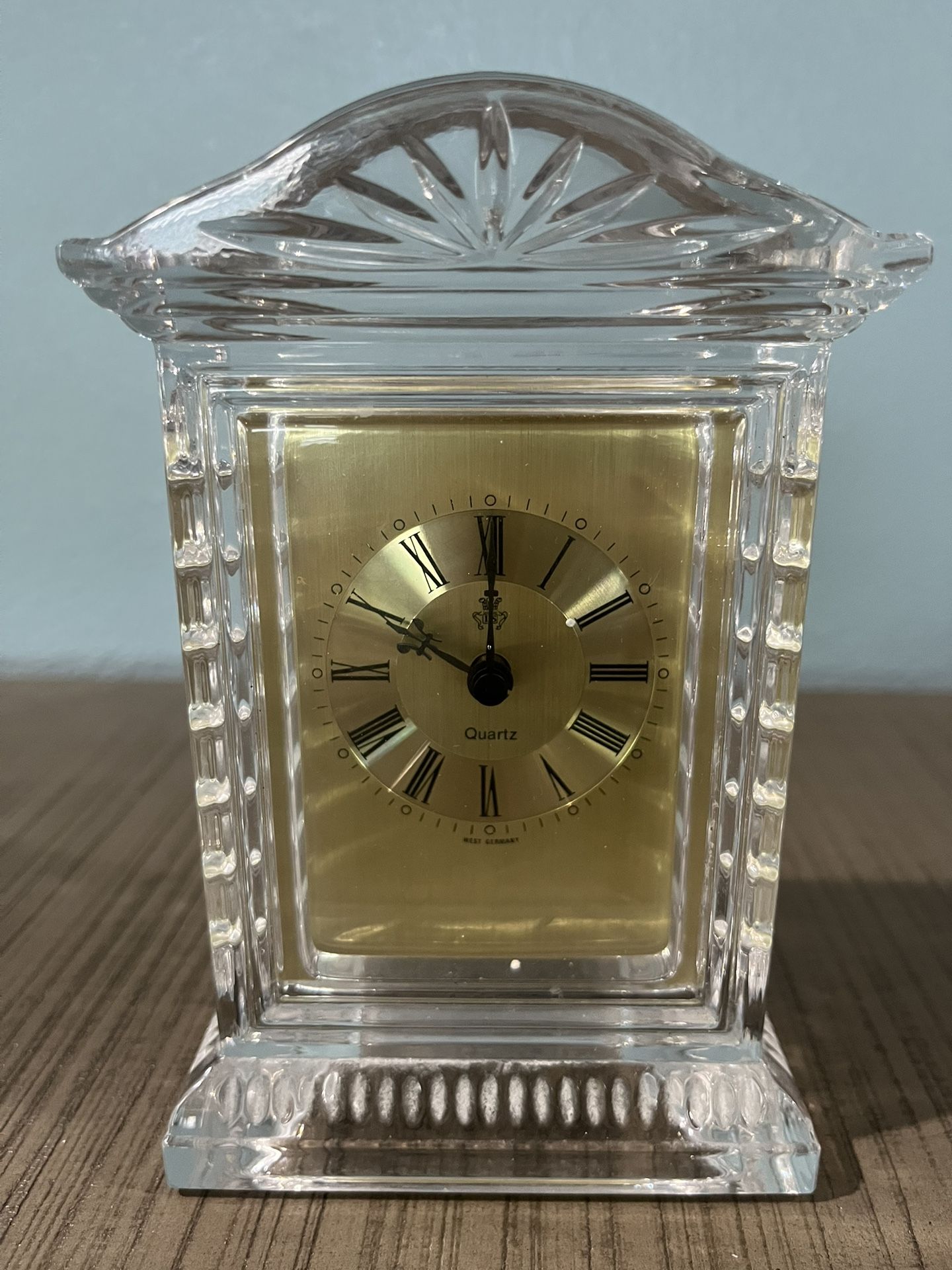 Vintage Hechinger West Germany Lead Crystal Desk Clock WORKS Quartz Time Austria