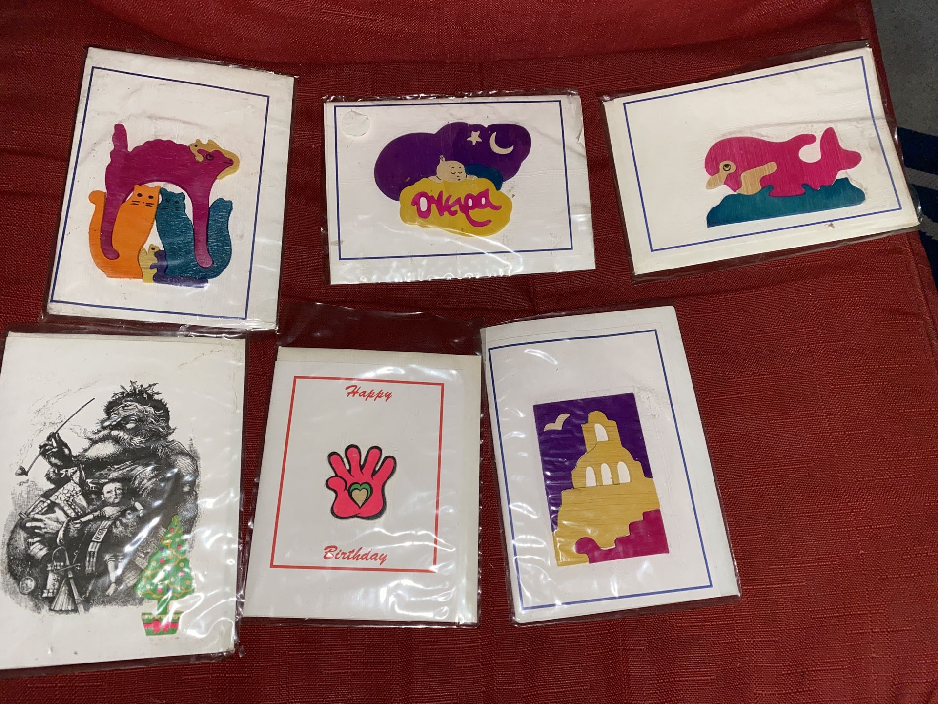 Set Of 6 Handmade Greek Wooden Puzzle Cards Imported From Greece
