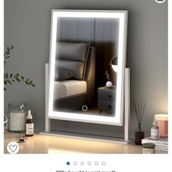 Lighted Makeup Mirror Hollywood Mirror Vanity Makeup Mirror with Light Smart Touch Control 3Colors Dimable Light 360°Rotation (16in, White)