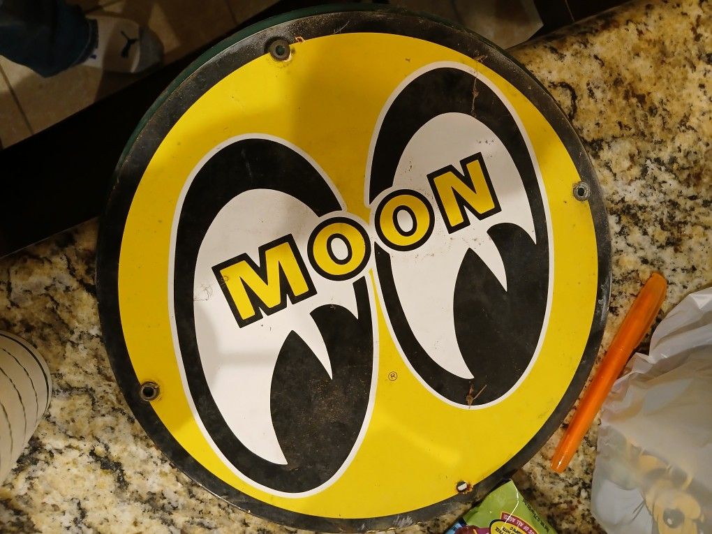 Moon Porcelain Sign Mancave Car