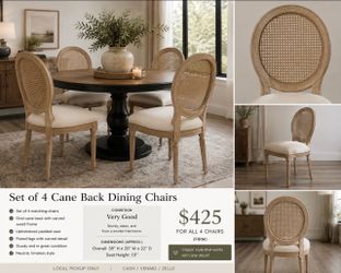Set of 4 French Country Cane Back Dinning Chairs