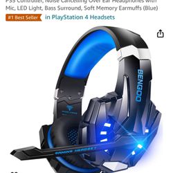 BENGOO G9000 Stereo Gaming Headset for PS4 PC Xbox One PS5 Controller, Noise Cancelling Over Ear Headphones with Mic, LED Light, Bass Surround, Soft M
