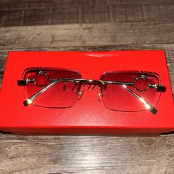 Cartier Square Sunglasses Gold Frame Blue Tinted Lenses