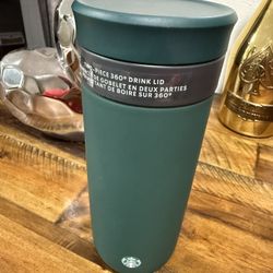 Starbucks Ceramic Tumbler 12 oz Green Two Piece 360° Drink Lid Rare Brand New