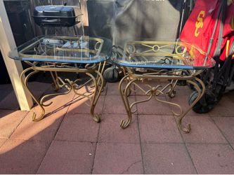 Vintage Gold Glass Accent Tables – Set of 2