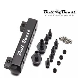 6 Port VACUUM Block Intake Manifold Fuel Gas Wastegate Turbo Boost NOS Black