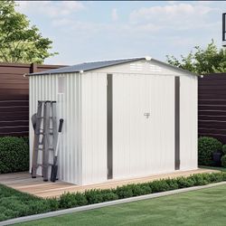 8X6 FT Metal Outdoor Storage Shed, Tool Shed with Pitched Roof Waterproof with Side Window and Locka