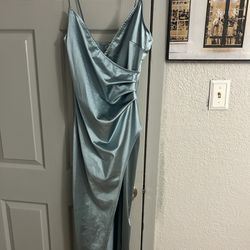 Long silk teal dress