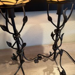 Pair of Quoizel Tiffany Style Stained Glass Table Lamps