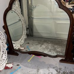 Antique Arched Walnut Wood Mirror