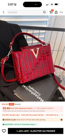 Red Croc-Embossed Mini Handbag with Gold V