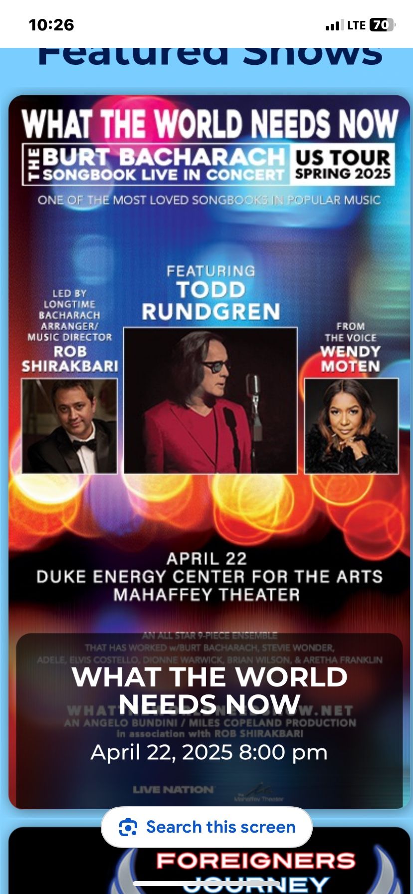 We are the world Tickets featuring Todd Rundgren