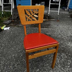 4 Ornate Wood Folding Chairs Leather Seats