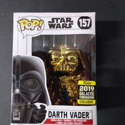 Funko POP! Star Wars Chrome Gold Darth Vader #157 2019 Galactic Convention NEW
