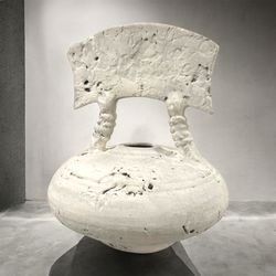 Primitive Studio Pottery Sculptural Vessel Brutalist Momento Style Art 14” Tall