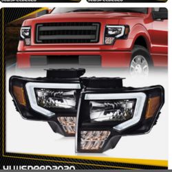 Pair Of Headlights Black Housing With Drl Lights For Ford F150