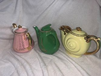 Vintage Hall China Teapot Lot of 3 - Pink, Green, Yellow Art Deco