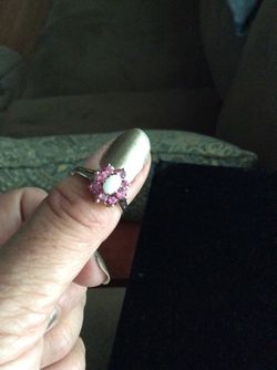 Sterling silver opal ring with pink sapphire